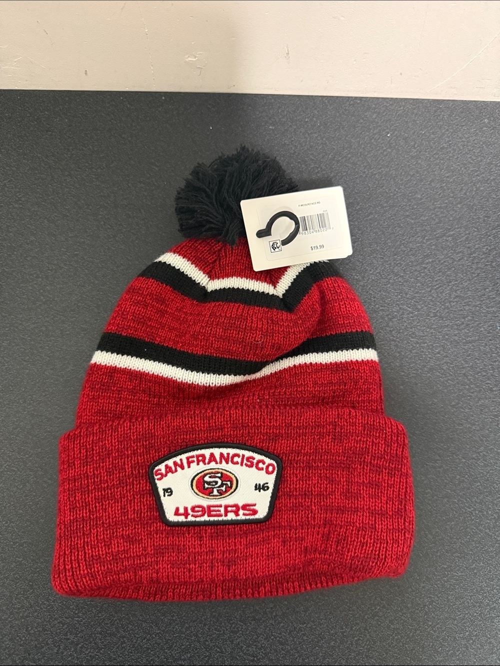 NFL San Francisco 49ers Red Black White Pom Beanie